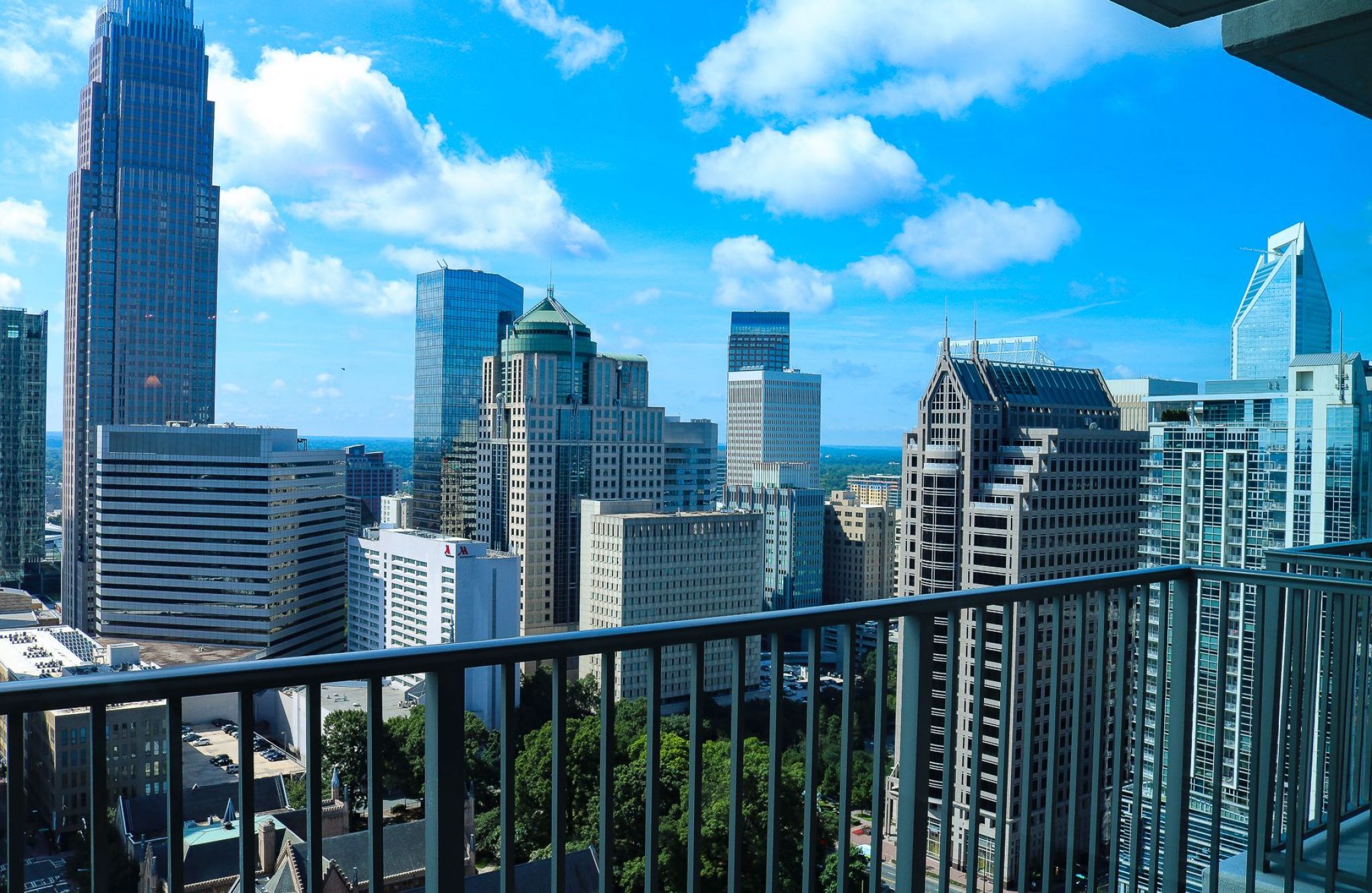 The Vue Charlotte apartment balcony with breathtaking view of Uptown Charlotte