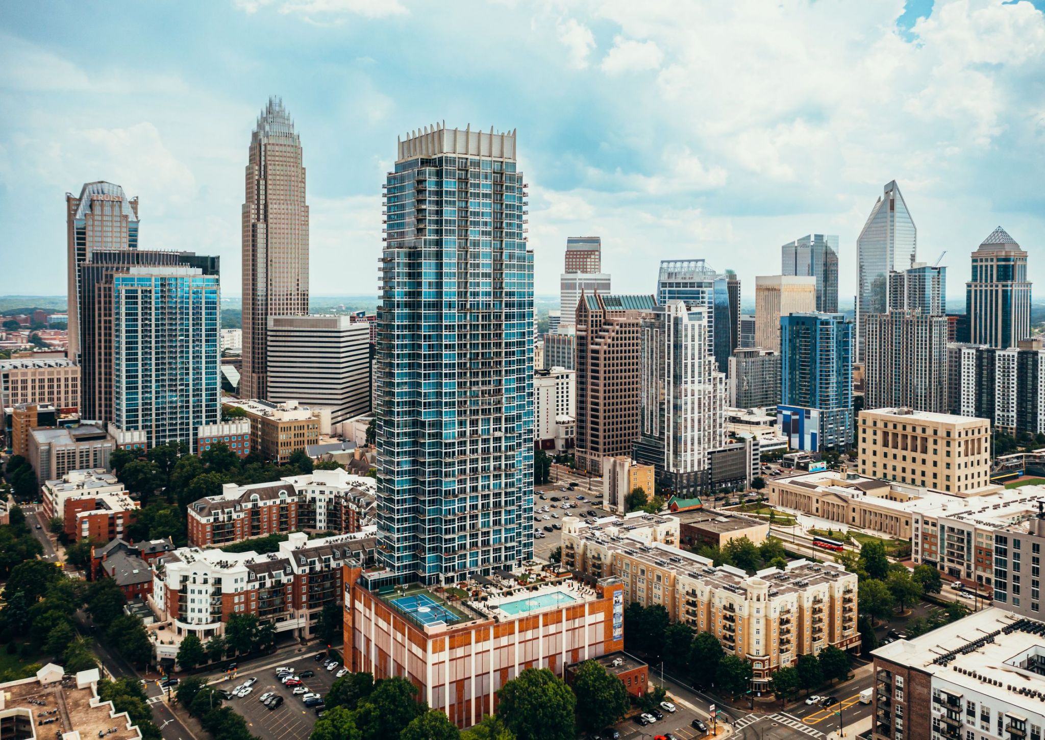 The Vue Charlotte exterior building with surrounding cityscape
