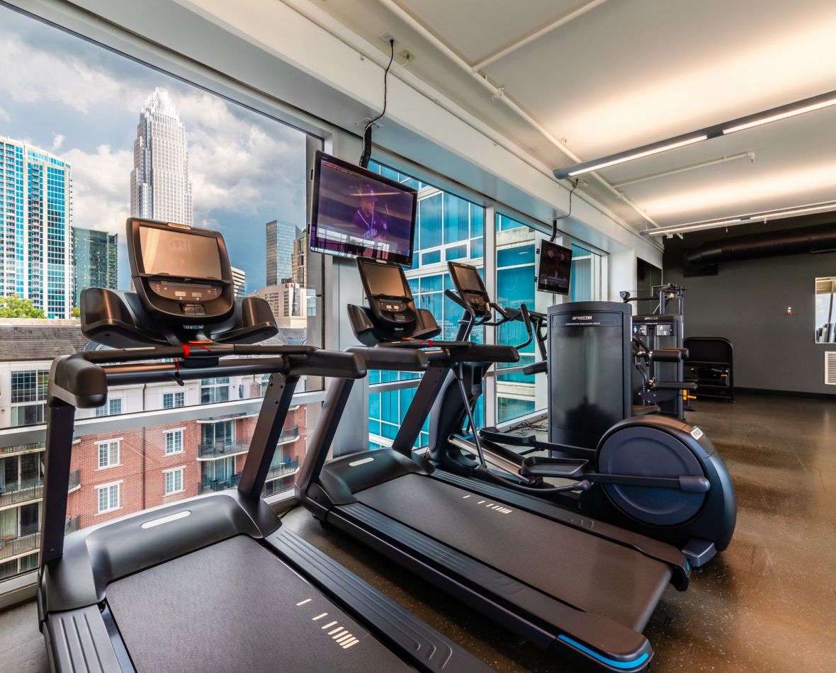 The Vue Charlotte state of the art fitness center with cardio equipment and views